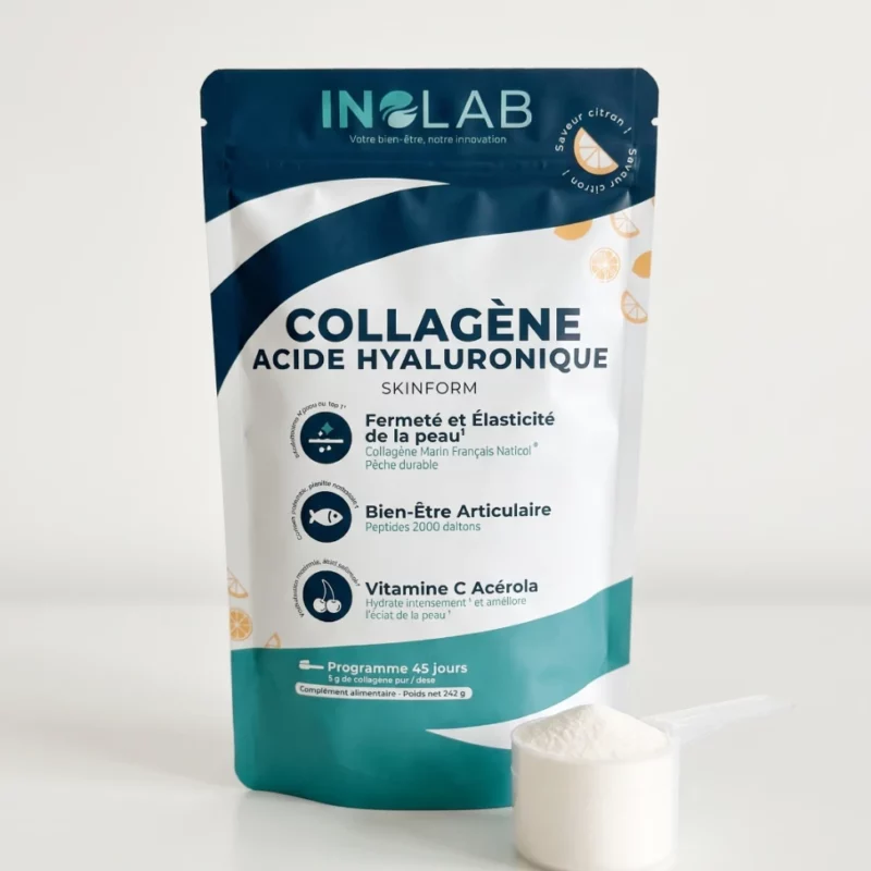 Sachet SKINFORM Inolab : collagène marin Naticol® en poudre, acide hyaluronique et vitamine C, 4 arômes