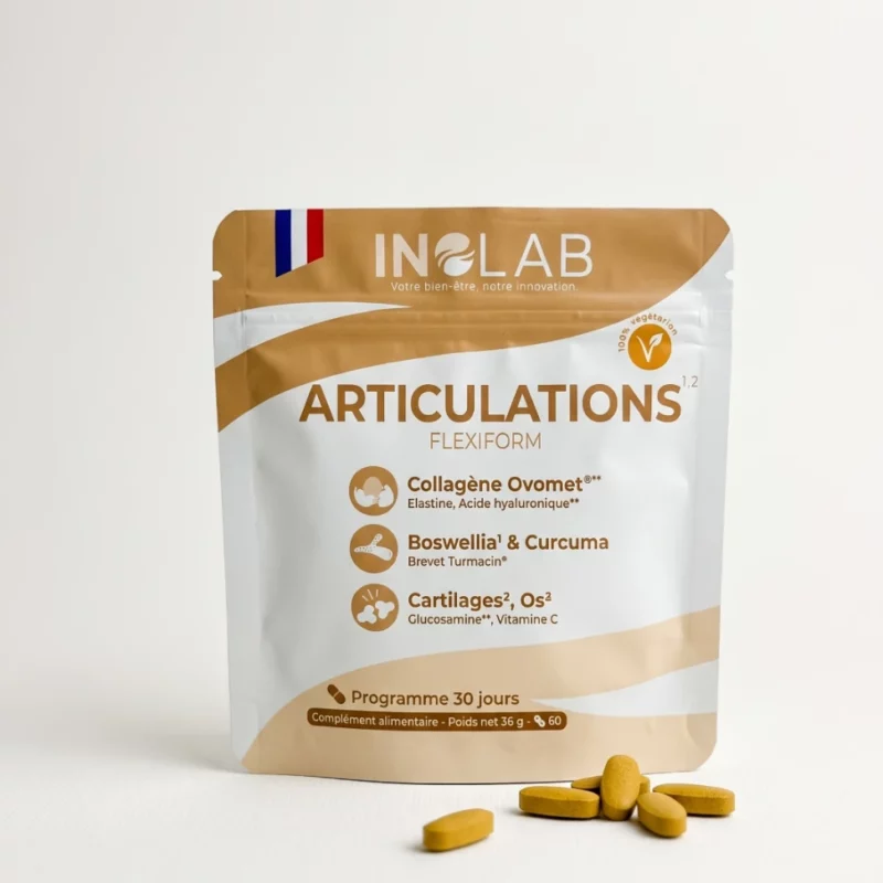 Sachet FLEXIFORM Inolab : complément articulaire au collagène d'œuf Ovomet®, curcuma Turmacin®, boswellia et vitamine C