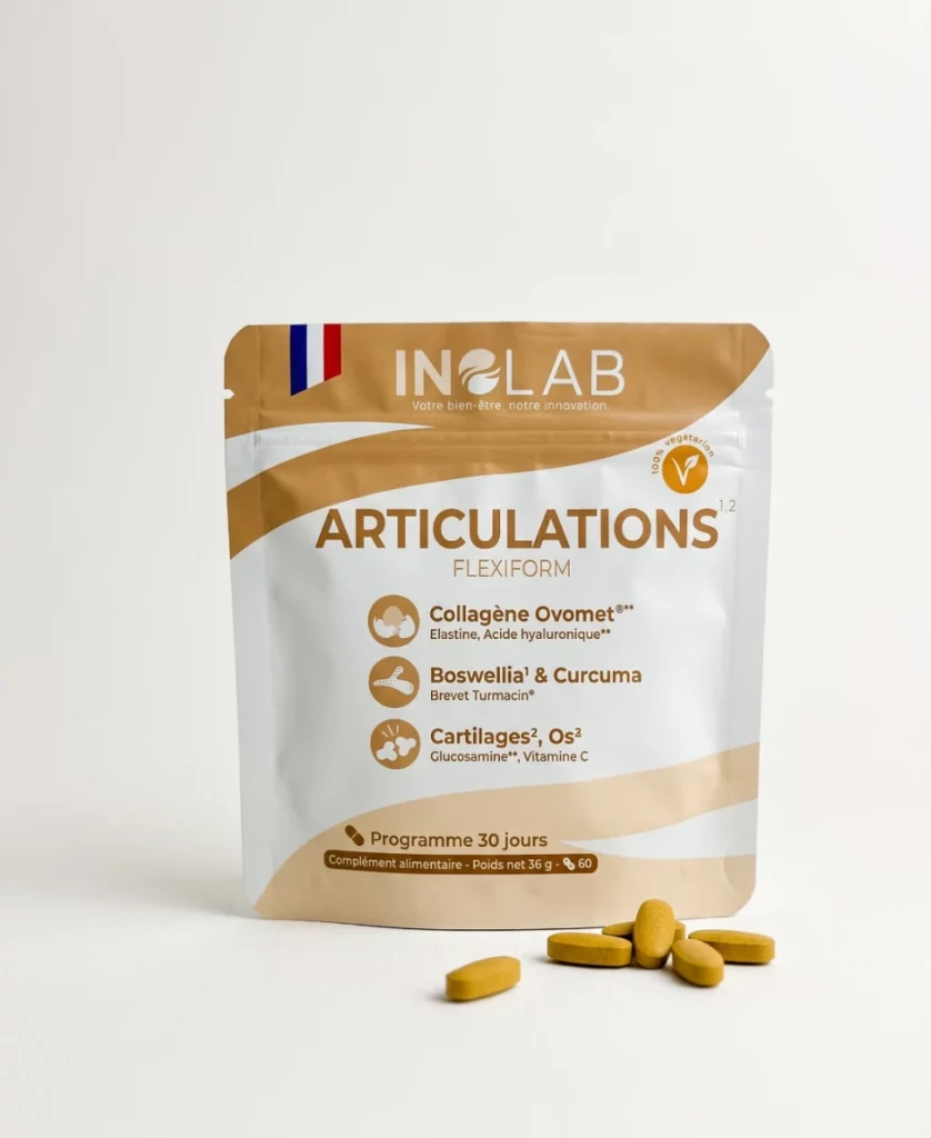 Sachet FLEXIFORM Inolab : complément articulaire au collagène d'œuf Ovomet®, curcuma Turmacin®, boswellia et vitamine C