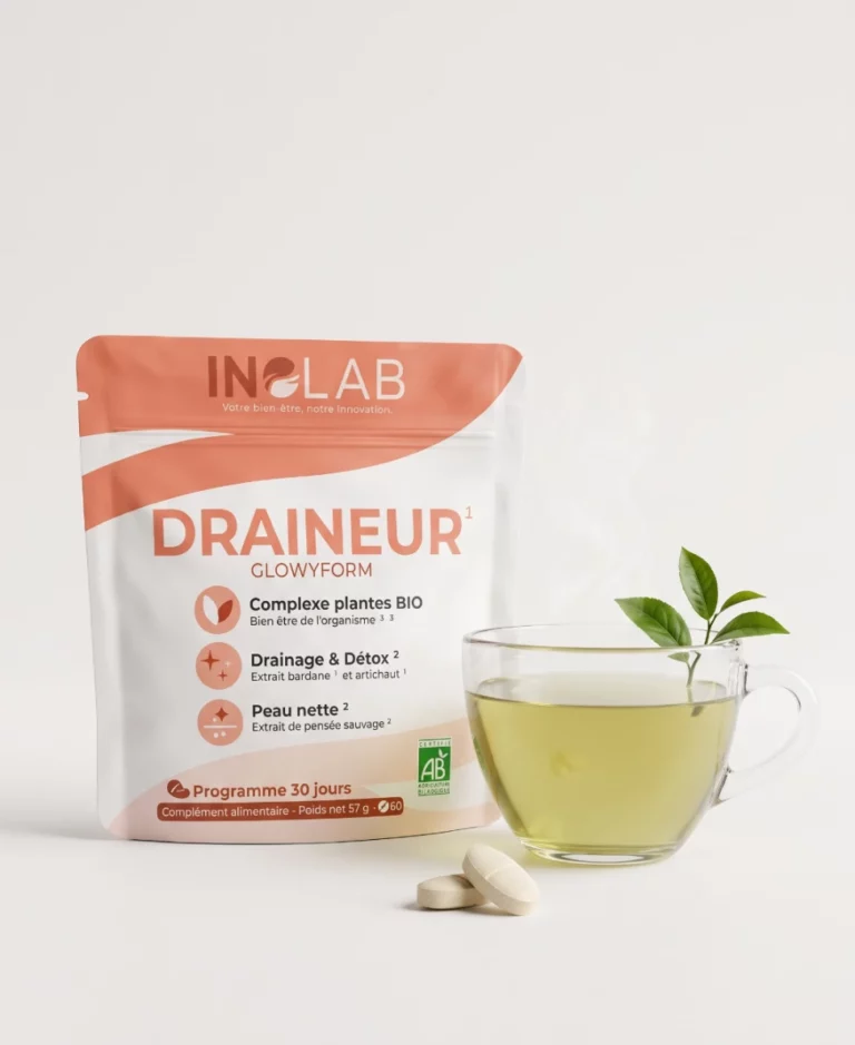 Utilisation GLOWYFORM : 1 comprimé le matin et 1 à midi, à jeun ou 15 à 30 minutes avant le repas