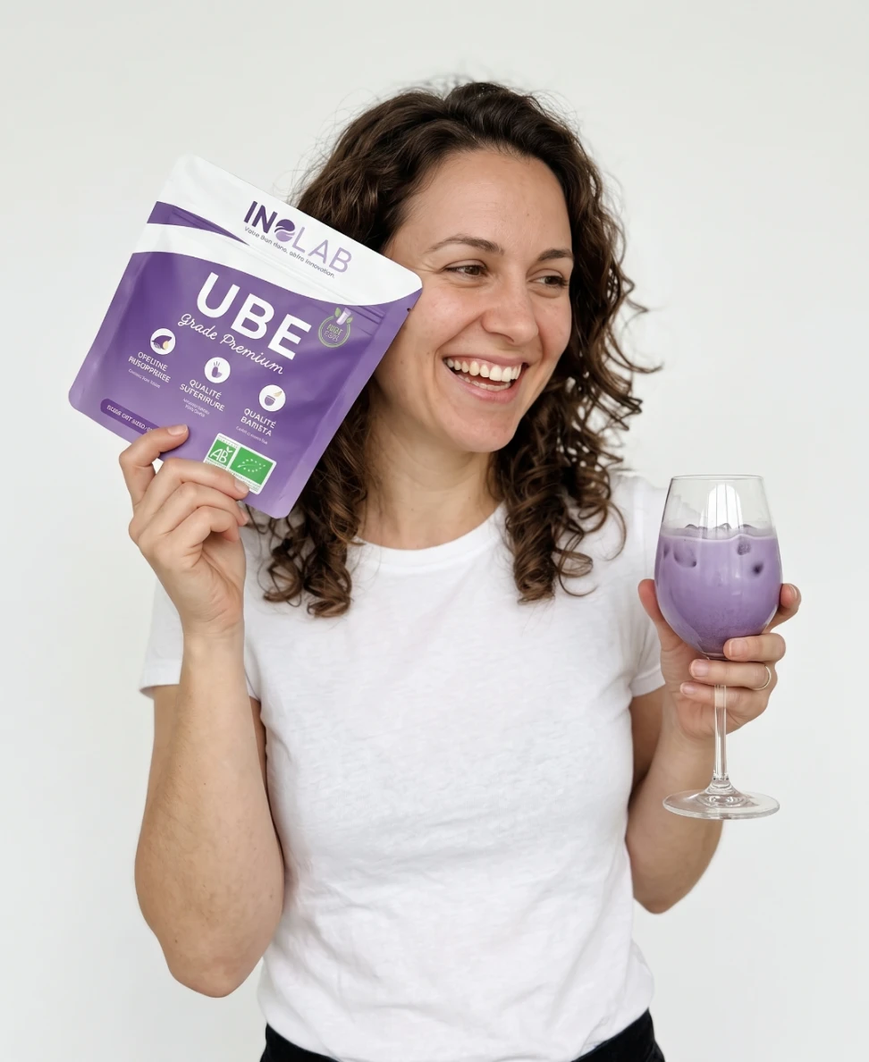 Pourquoi choisir UBE BIO : poudre d'ube 100 % pure et bio, sans sucre ajouté ni colorant artificiel