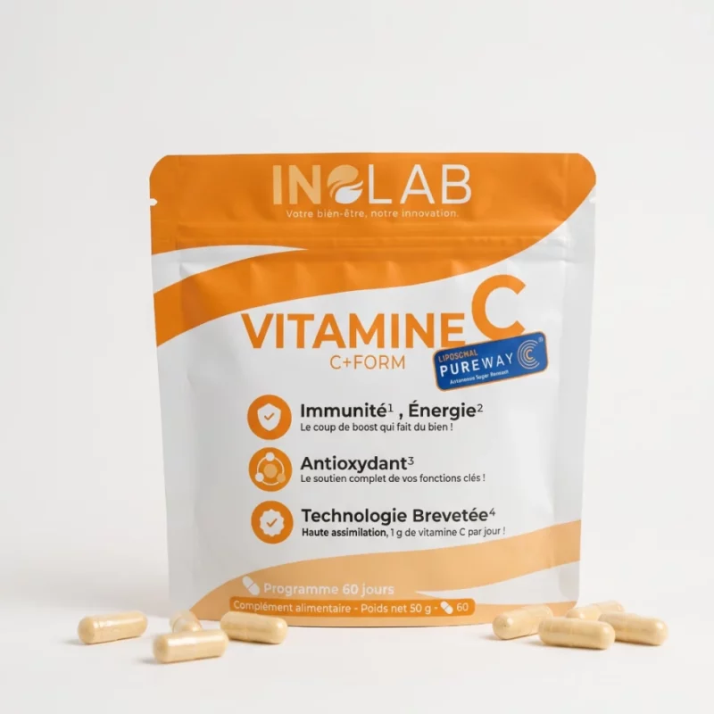 Sachet C+FORM Inolab : gélules de vitamine C liposomale PureWay-C® pour une meilleure absorption
