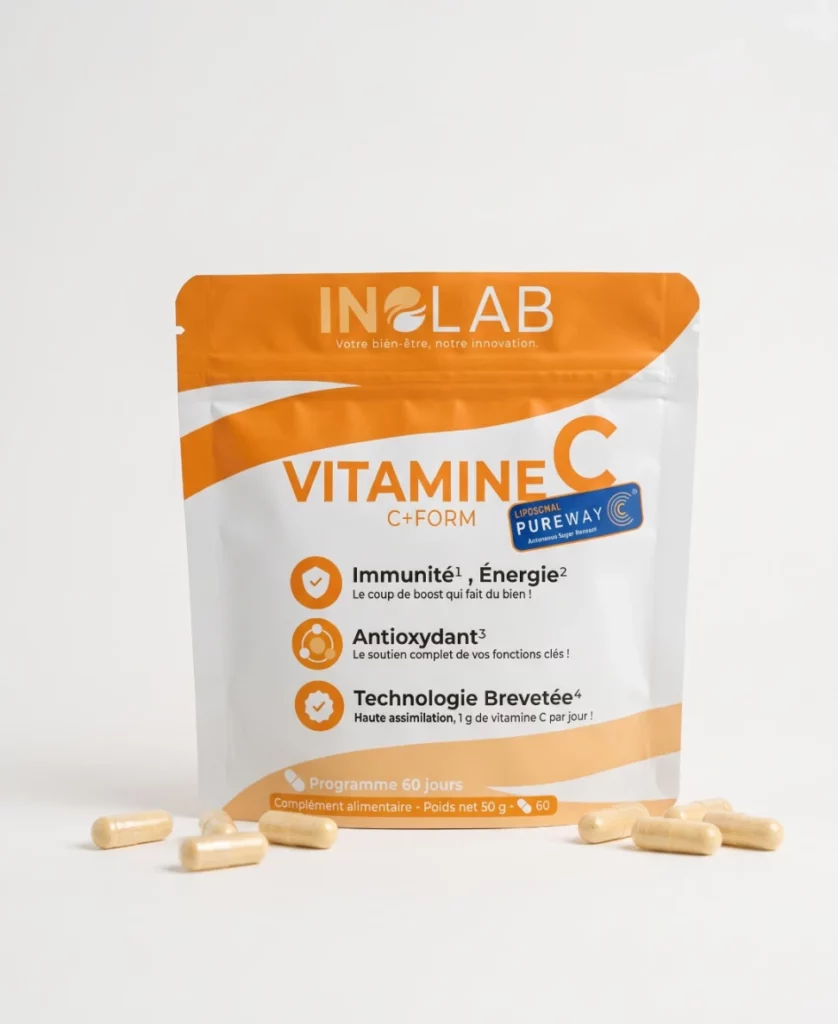 Sachet C+FORM Inolab : gélules de vitamine C liposomale PureWay-C® pour une meilleure absorption