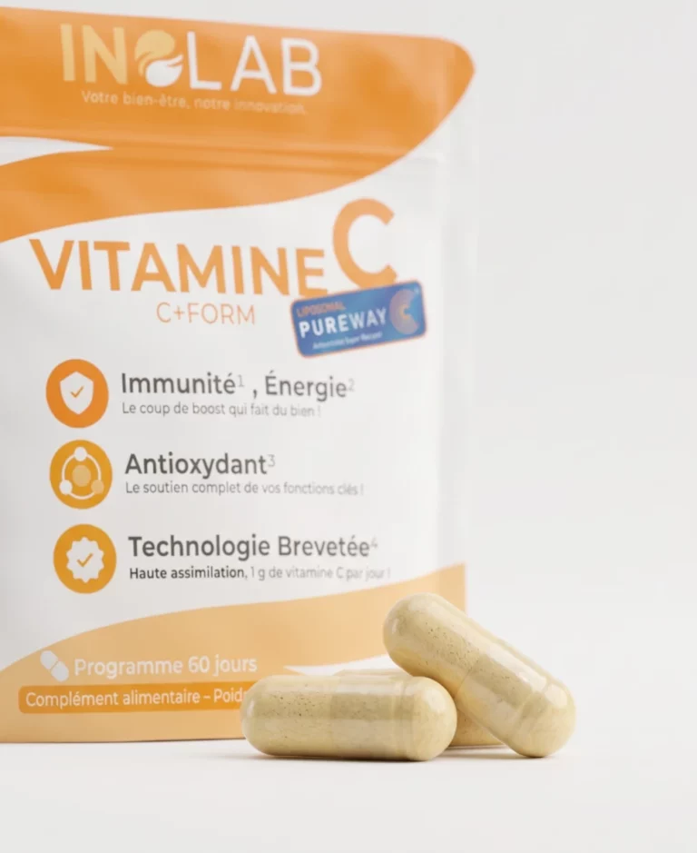C+FORM au quotidien : gélules de vitamine C prises le matin avec un verre d'eau, avec avis clients